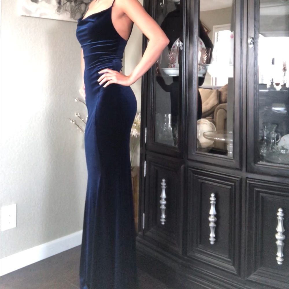 Navy Blue Velvet Dress